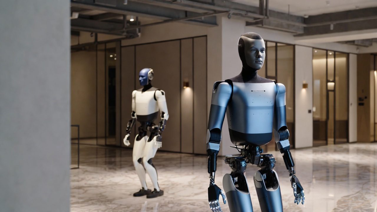 Humanoid robots in a premium interior